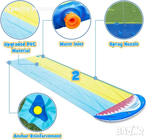 Голяма водна пързалка двойна с водни дюзи и 2 бодиборда 4.80м, снимка 4 - Други - 51358269