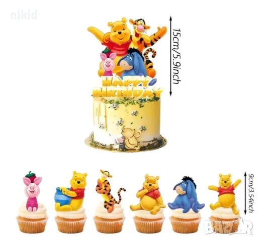 24 бр Мечо пух къси остри картонени топери топер за торта мъфини, снимка 2 - Други - 49294918