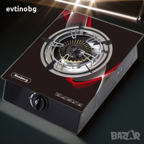 Котлон газов единичен Rosberg Premium , 30 mbar, Черен от закалено стъкло, Чугунена горелка, с две п, снимка 6 - Газови котлони - 54100799
