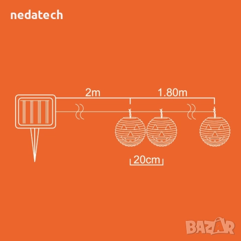 Соларен гирлянд Тиква, 1,8 м, снимка 3 - Декорация за дома - 52167793