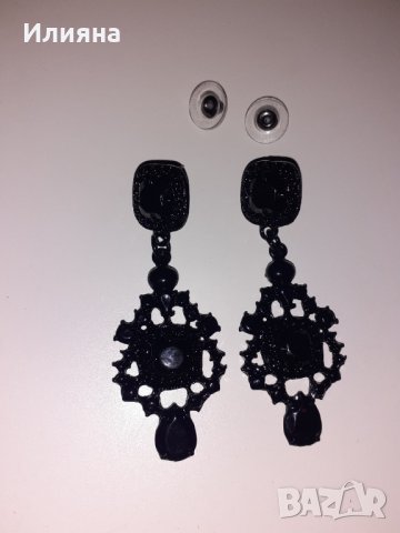 Елегантни черни обеци, снимка 3 - Обеци - 39686304