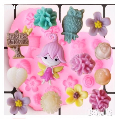 Феичка фея Бухал Множество ситни цветчета листенце силиконов молд форма за фондан шоколад