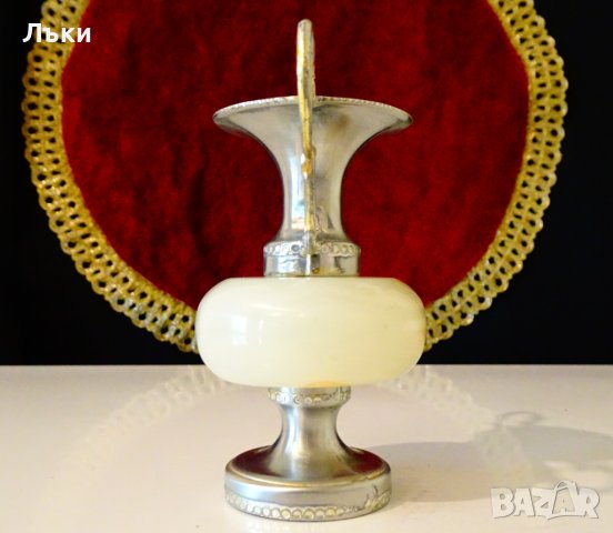 Посребрена амфора,ваза,свещник,бял оникс. , снимка 4 - Вази - 37369730