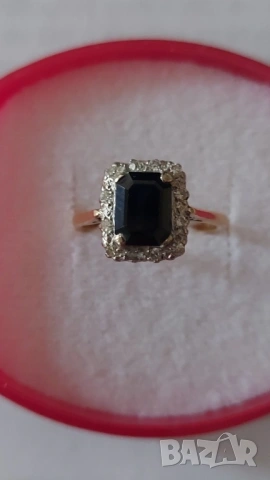 Златен пръстен със сапфир и брилянти, снимка 6 - Пръстени - 50964823