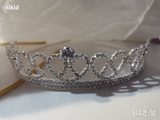 Брецели Диадема корона венец златиста сребриста детска дамска метална с камъни за коса глава, снимка 3 - Аксесоари за коса - 37657814