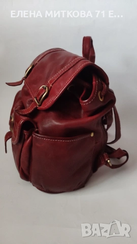 Раница от дебела естествена кожа в тъмно червен цвят, снимка 2 - Раници - 53122941