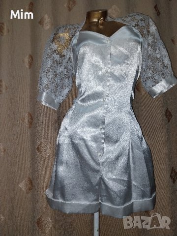 Бял гащеризон от еластичен сатен и дантела , снимка 4 - Гащеризони - 42373050