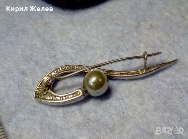 СТАРА АР НУВО СРЕБЪРНА БРОШКА СРЕБРО ВИСОКА ПРОБА с ЕСТЕСТВЕНА СИВА ПЕРЛА МАЙСТОРСКА ИЗРАБОТКА 22312, снимка 2 - Антикварни и старинни предмети - 49959687
