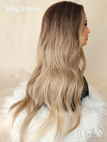 Светло кестенява перука без бретон на леки вълни, снимка 3 - Аксесоари за коса - 47656314