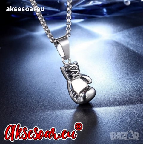 Колие боксова ръкавица верига от неръждаема стомана боксьорска ръкавица за мъже мъжки хип-хоп спортн, снимка 16 - Колиета, медальони, синджири - 38291213