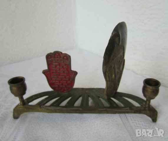 Винтидж свещник за Шабат на равин Баба Сали, юдейски, поднос, еврей, метал бронз антика, снимка 7 - Други ценни предмети - 31942674