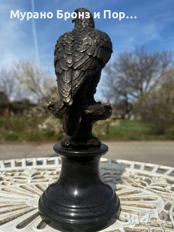 Масивна бронзова статуетка "Сокол" – J. Moigniez (Жул Моание), 34 см, 3.4 кг, снимка 4 - Антикварни и старинни предмети - 53982067