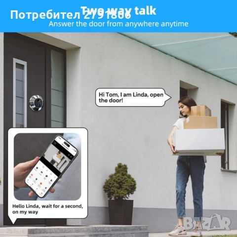 WIFI Видеошпионка за врата с батерия 3MP MicroSD32GB с видеокамера, 4.3" екран двупосочно аудио, снимка 9 - Входни врати - 52257401