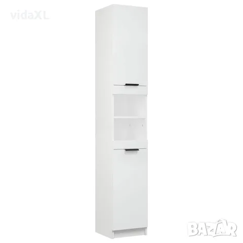 vidaXL Шкаф за баня, бял, 32x34x188,5 см, инженерно дърво