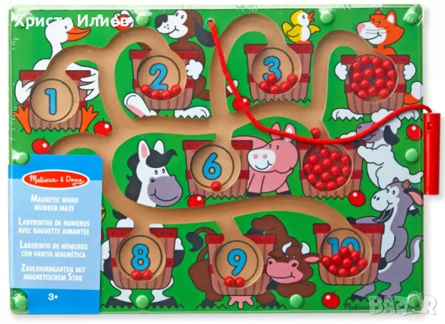 Дървен магнитен лабиринт с цифри Melissa & Doug Ферма, снимка 5 - Образователни игри - 54327760