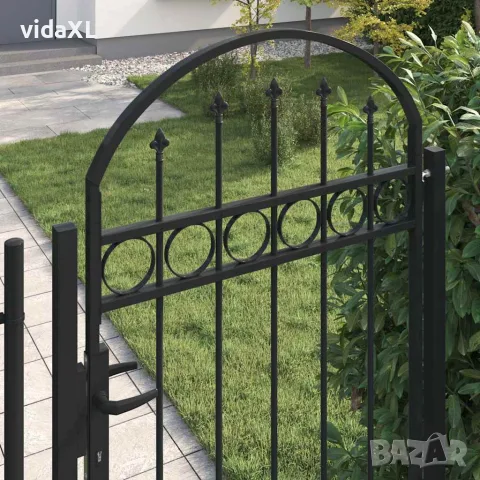 vidaXL Оградна порта ASSEN с арковиден връх, стомана, 89x200 см, черна, снимка 4 - Огради и мрежи - 56146120