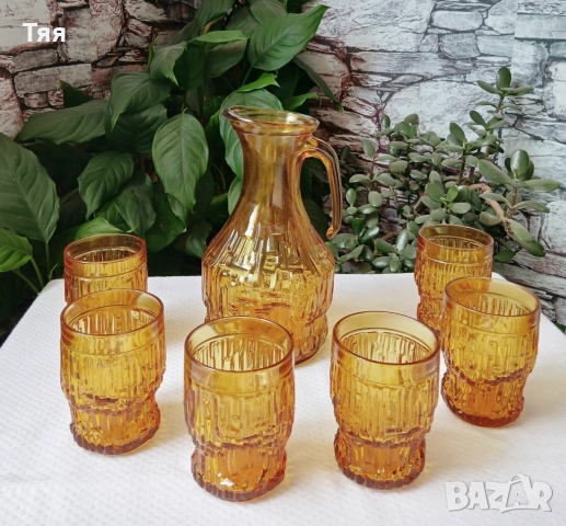 Нов сервиз кана и чаши в цвят кехлибар 