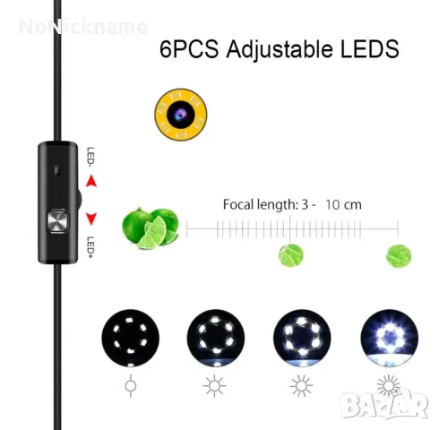 Ендоскоп с Твърд Кабел Водоустойчив Бороскоп Камера USB OTG 5.5mm 2м Hard cable, снимка 3 - Камери - 48530534