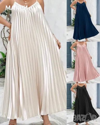 Разкошна дълга сатенена рокля солей с леко удължен гръб, фина подплата и коригиращи се презрамки , снимка 1