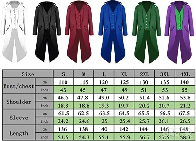 Средновековен костюм за мъже - фрак Sangdut за Хелоуин, готически викториански фрак, зелен, XXL, снимка 6 - Костюми - 50358672