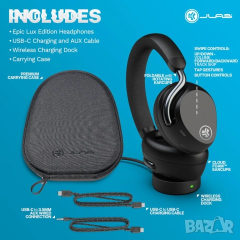 JLab Epic Lux Lab Edition безжични слушалки с активно шумопотискане ANC, снимка 7 - Bluetooth слушалки - 54169951