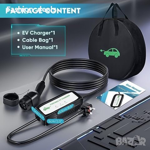 Нов Водоустойчив EV Заряден Кабел  за кола FNRIDS, 3.3KW, LED Индикатори, 6м, снимка 5 - Аксесоари и консумативи - 42827187