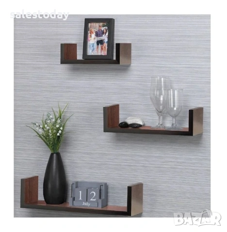 Рафтове за стена, 3бр., до 3кг, комплект етажерки, тъмно кафяв, снимка 3 - Етажерки - 39920716