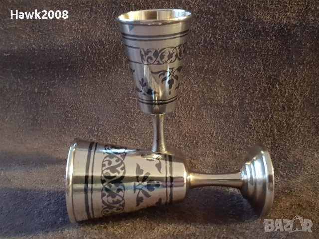 Сребърни сребро с позлата и ниело чифт руски перфектни чашки чаша, снимка 2 - Антикварни и старинни предмети - 39567516