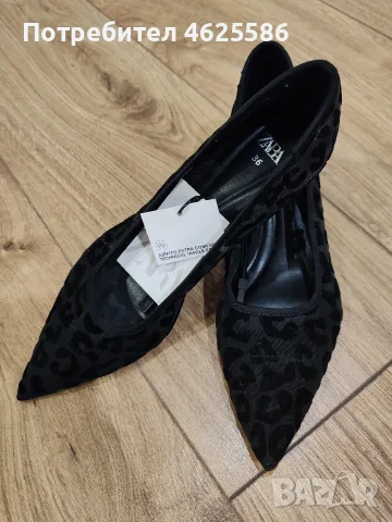 Zara черни обувки с нисък ток 36