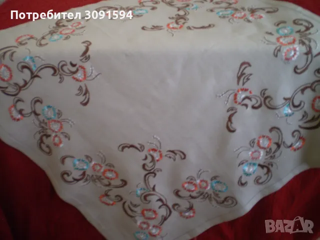 Винтидж ленена ретро покривка за маса с бродирани  цветя, снимка 5 - Покривки за маси - 49563129