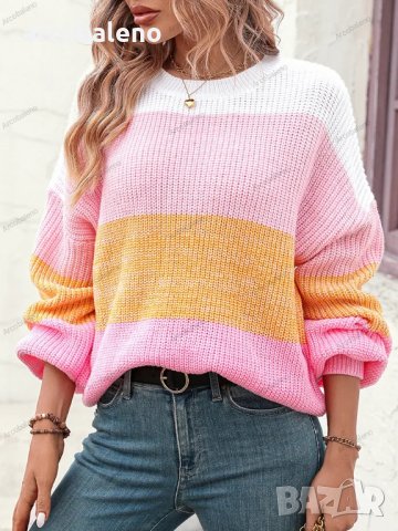 Дамски моден пуловер с цветни блокове, 3цвята - 023, снимка 12 - Блузи с дълъг ръкав и пуловери - 42305738