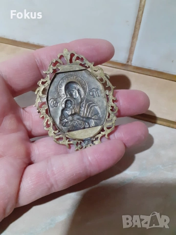 Панагия богородица медальон икона религия месинг, снимка 5 - Антикварни и старинни предмети - 53356683