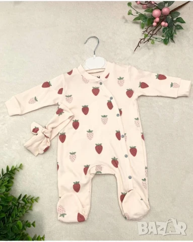 Ромпър ягодки с лента за коса  