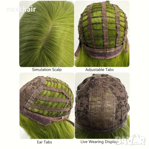 Зелена аниме къдрава перука с бретон, снимка 5 - Аксесоари за коса - 50479162