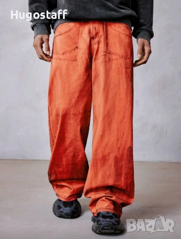 Нови baggy дънки  Casual Loose Fit Jeans панталони карго Л, снимка 11 - Дънки - 52034041