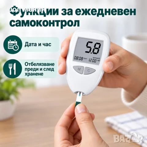Глюкомер за кръвна захар с 50 тест ленти и 50 ланцети – резултат за 5 секунди, снимка 2 - Уреди за диагностика - 56102688