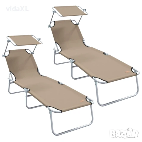 vidaXL Сгъваем шезлонг със сенник, стомана, таупе(SKU:44292), снимка 1