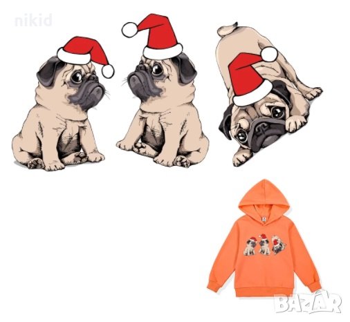 Лист Куче Булдог Коледни термо апликация картинка за дреха блуза чанта