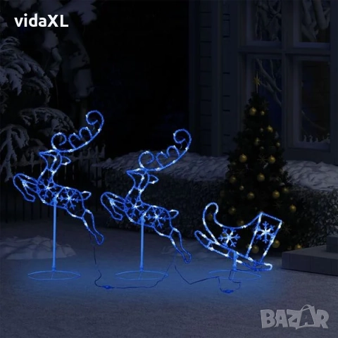 vidaXL Акрилни летящи коледни елени с шейна, 260x21x87 см, синьо(SKU:328511), снимка 2 - Декорация за дома - 52574457