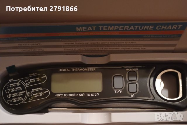 Дигитален термометър за храна с вградена сонда , диапазон на измерване -50°C - 300°C, черен, снимка 4 - Други - 42567886