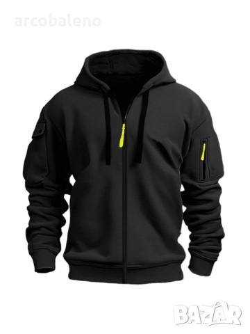 Мъжки преходен суичър с качулка и цип и с множество джобове, 10цвята , снимка 7 - Суичъри - 51743260