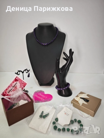 Ръчно изработен комплект бижута с тюркоаз – гривна, колие и обеци, снимка 10 - Бижутерийни комплекти - 52775507