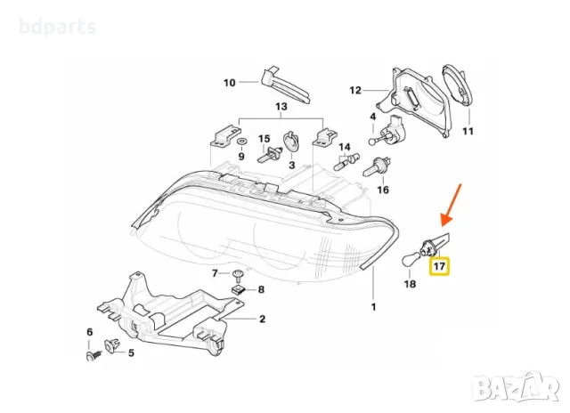 Фасунга за мигач фар BMW X5 E53, 5 E60 E61, 7 E65, 1 F20 F21 3 F30 F31, снимка 2 - Части - 56141033