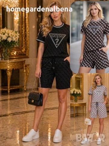 Луксозен дамски спортен комплект с allover принт и кристали