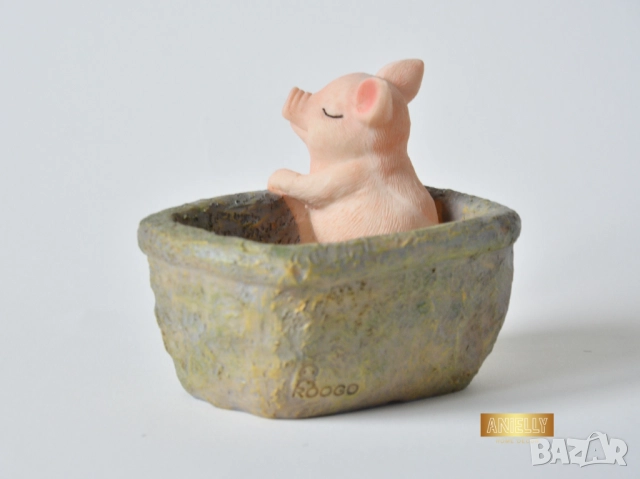 Мини Кашпа с Форма на Прасе в Корито / Закачлив Подарък за Рожден Ден / Мини Саксия за Сукуленти, снимка 6 - Саксии и кашпи - 52395247