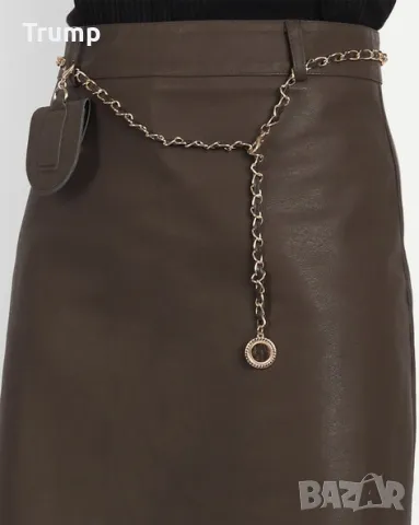 - 40% къса Кожена пола в кафяво , снимка 1