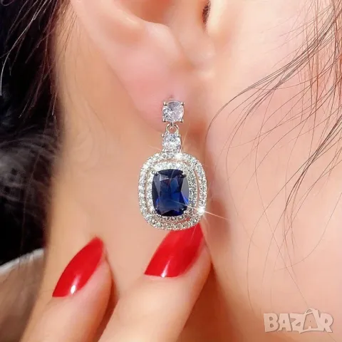 Сребърни обеци със сапфир, снимка 7 - Обеци - 49745296