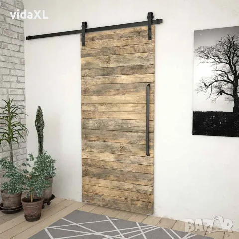 vidaXL Комплект механизъм за плъзгаща врата SKIEN 183 см стомана черен, снимка 3 - Железария - 56146061