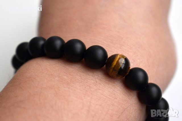 Мъжка гривна - матиран оникс и тигрово око, снимка 4 - Гривни - 12970681