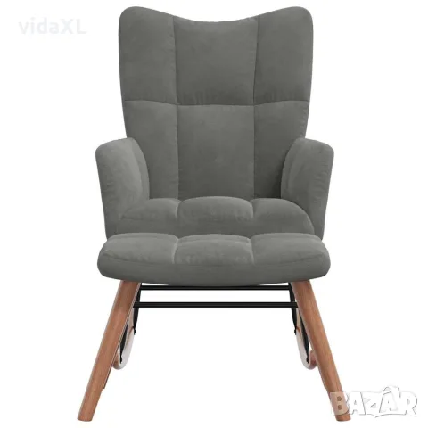 vidaXL Люлеещ стол с табуретка, тъмносив, кадифе, снимка 4 - Столове - 56146940